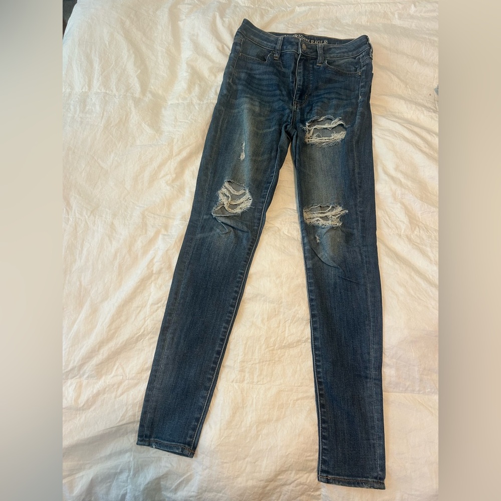 American Eagle Outfitters Ripped Dark Blue Skinny Jeans